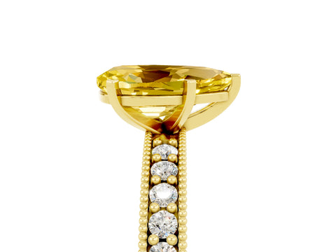 Yellow gold Pear Cut Yellow Sapphire Milgrain Pavé Engagement Ring with Four-Prong Setting_29
