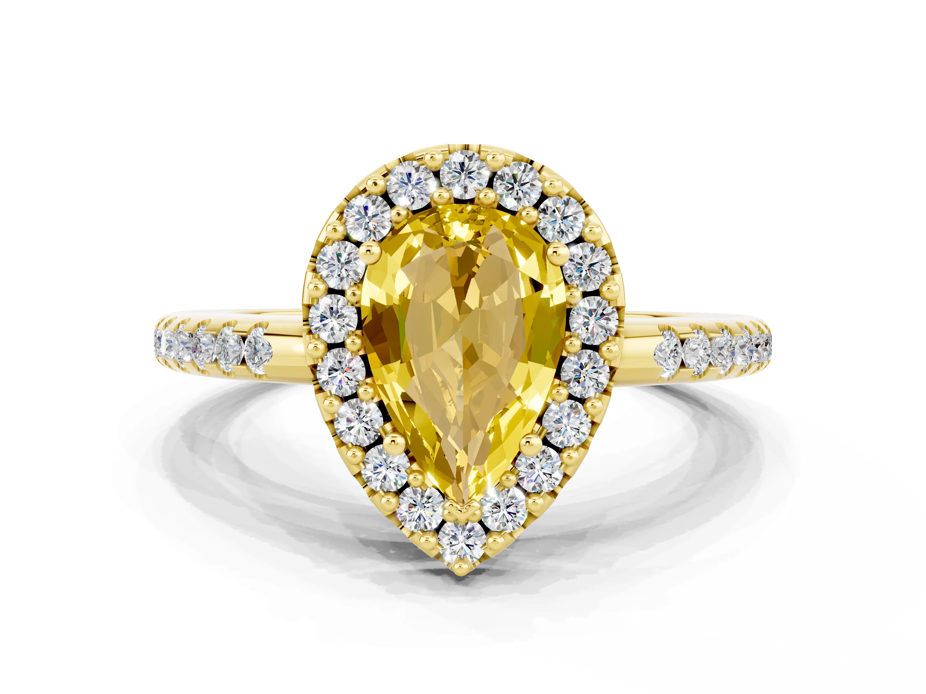 Yellow gold Pear Cut Yellow Sapphire Pavé Halo Ring with Four-Prong Setting_12