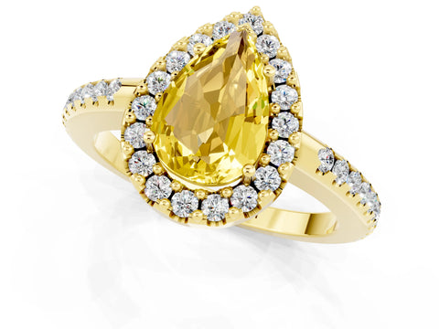 Yellow gold Pear Cut Yellow Sapphire Pavé Halo Ring with Four-Prong Setting_13