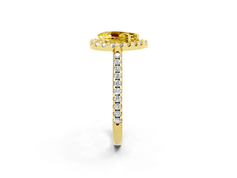 Yellow gold Pear Cut Yellow Sapphire Pavé Halo Ring with Four-Prong Setting_14