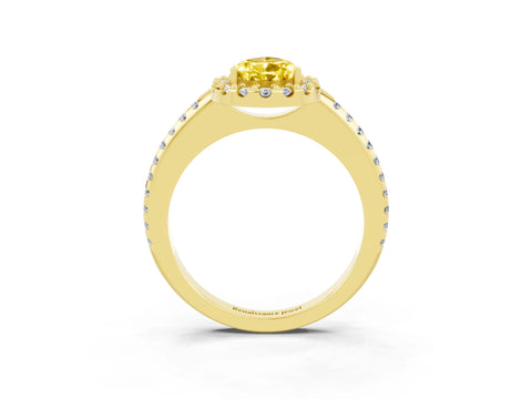 Yellow gold Pear Cut Yellow Sapphire Pavé Halo Ring with Four-Prong Setting_15