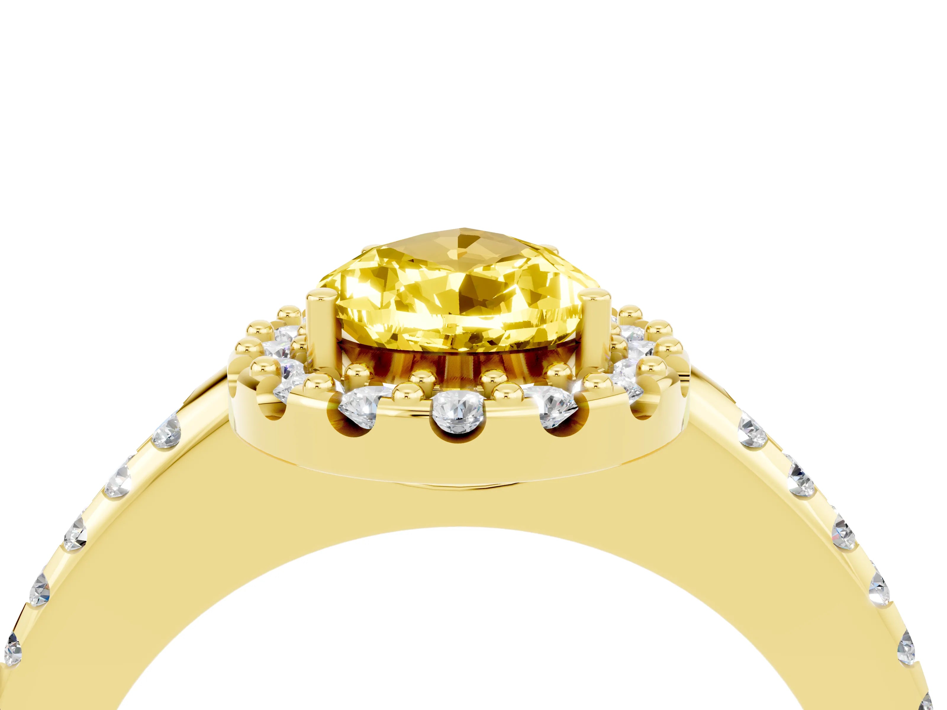 Yellow gold Pear Cut Yellow Sapphire Pavé Halo Ring with Four-Prong Setting_16