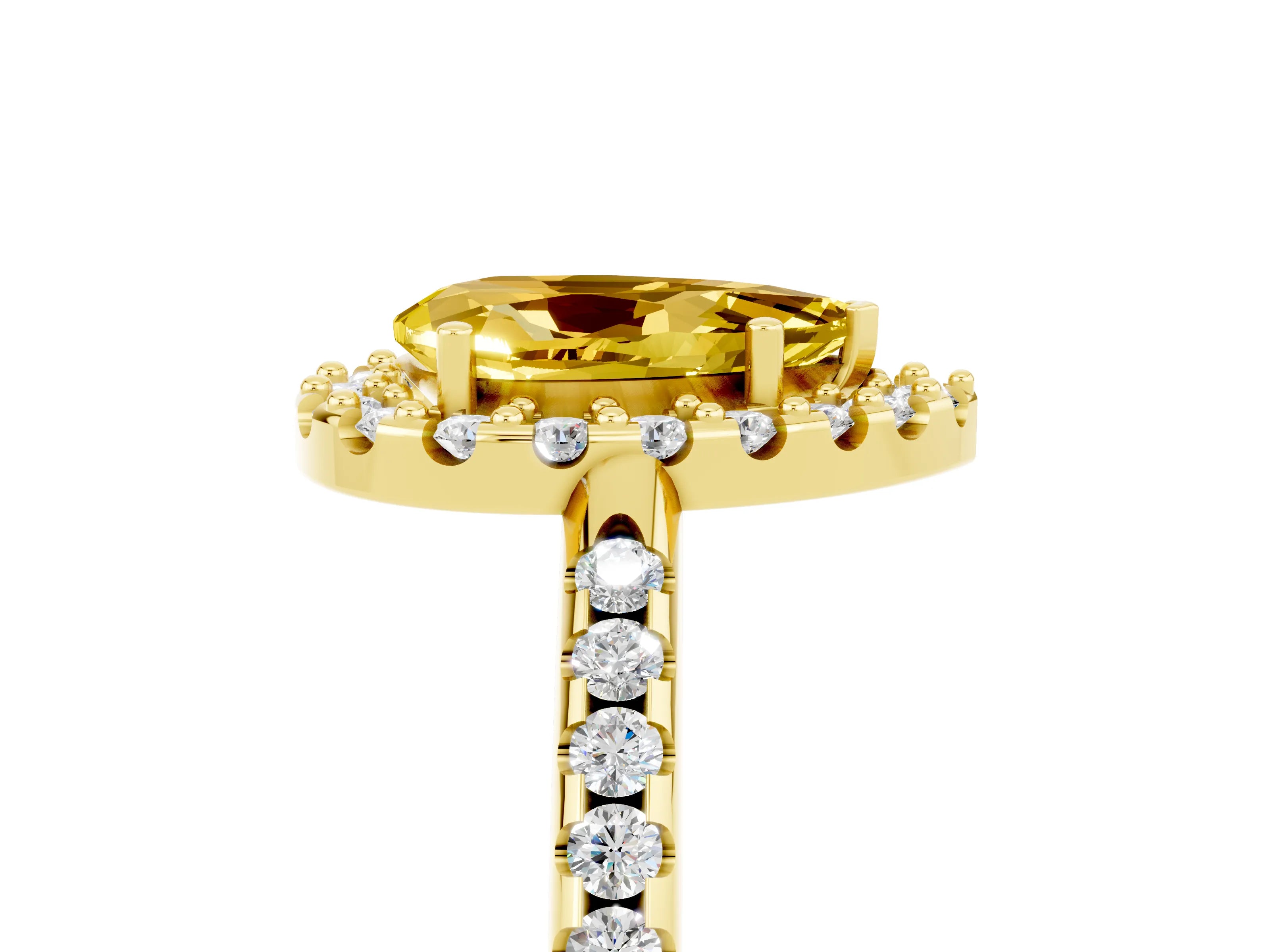 Yellow gold Pear Cut Yellow Sapphire Pavé Halo Ring with Four-Prong Setting_17
