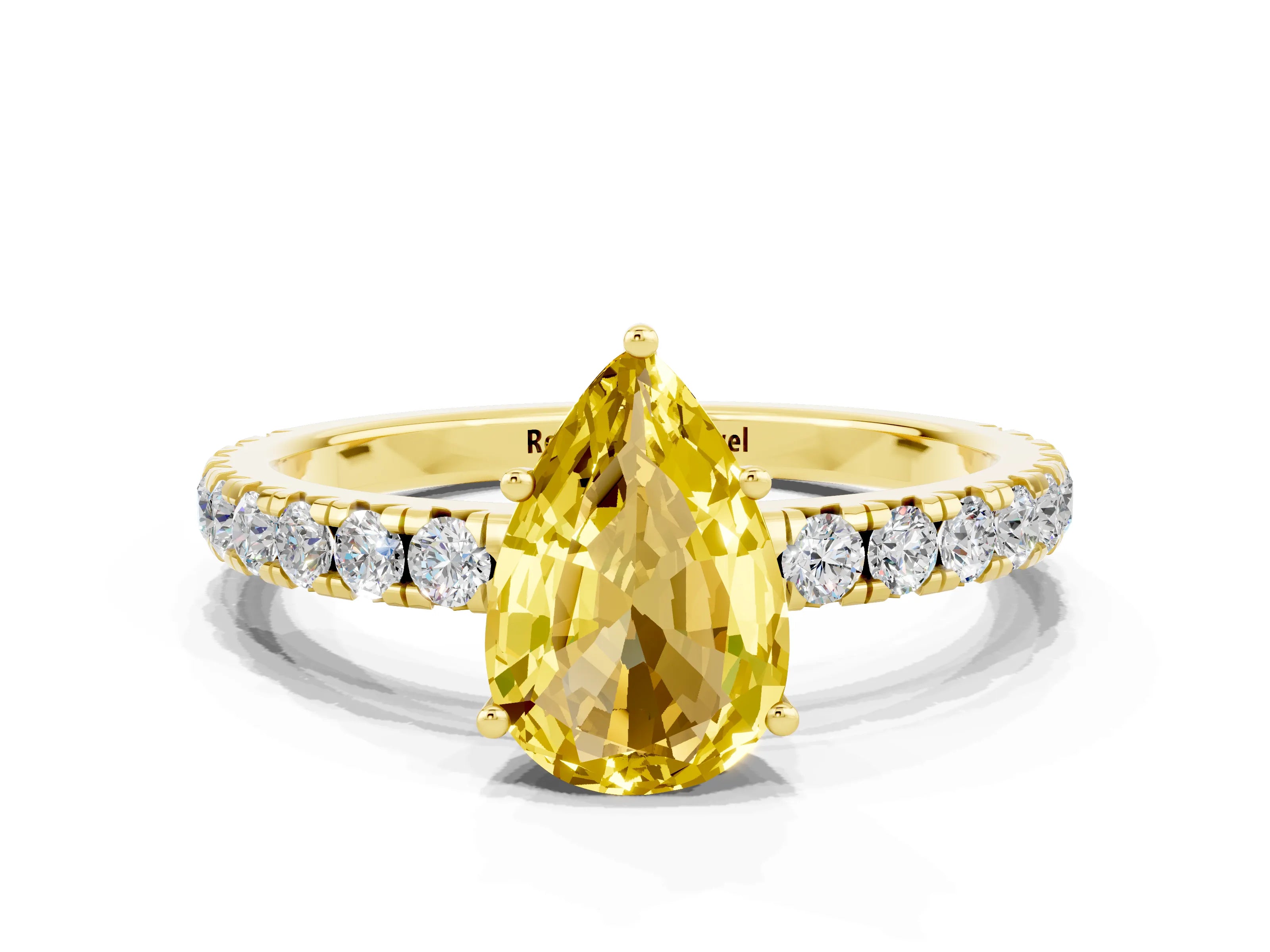 Yellow gold Pear Cut Yellow Sapphire Pavé Solitaire Engagement Ring with Four-Prong Setting_12
