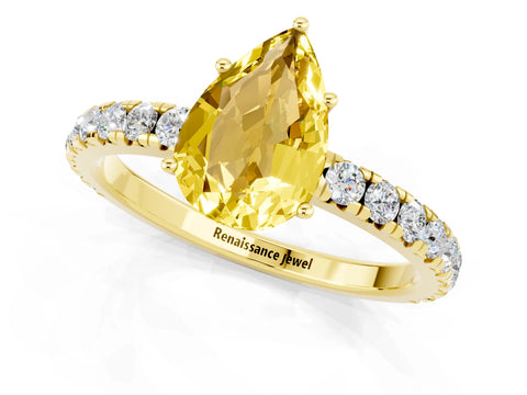 Yellow gold Pear Cut Yellow Sapphire Pavé Solitaire Engagement Ring with Four-Prong Setting_13