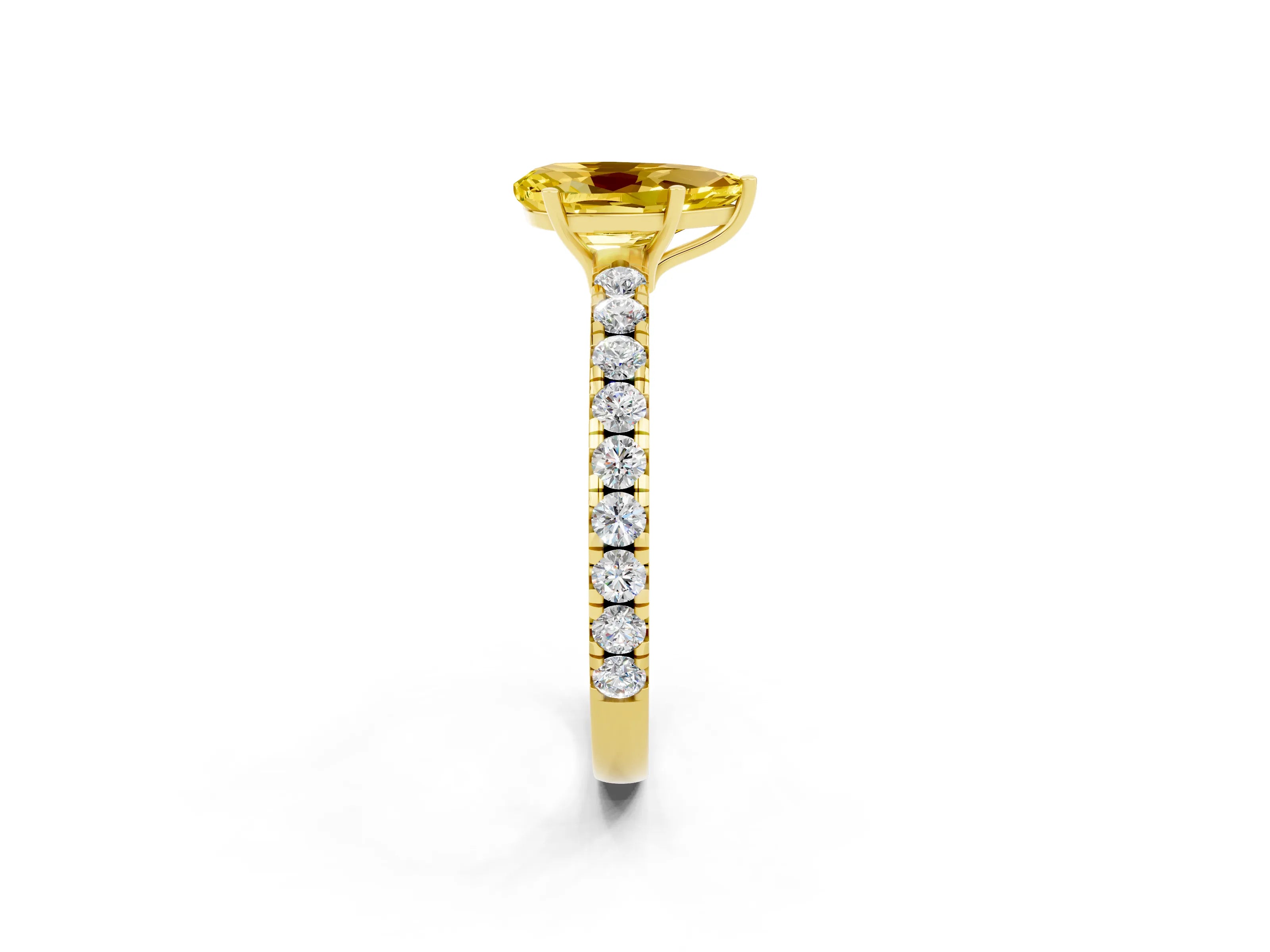 Yellow gold Pear Cut Yellow Sapphire Pavé Solitaire Engagement Ring with Four-Prong Setting_14