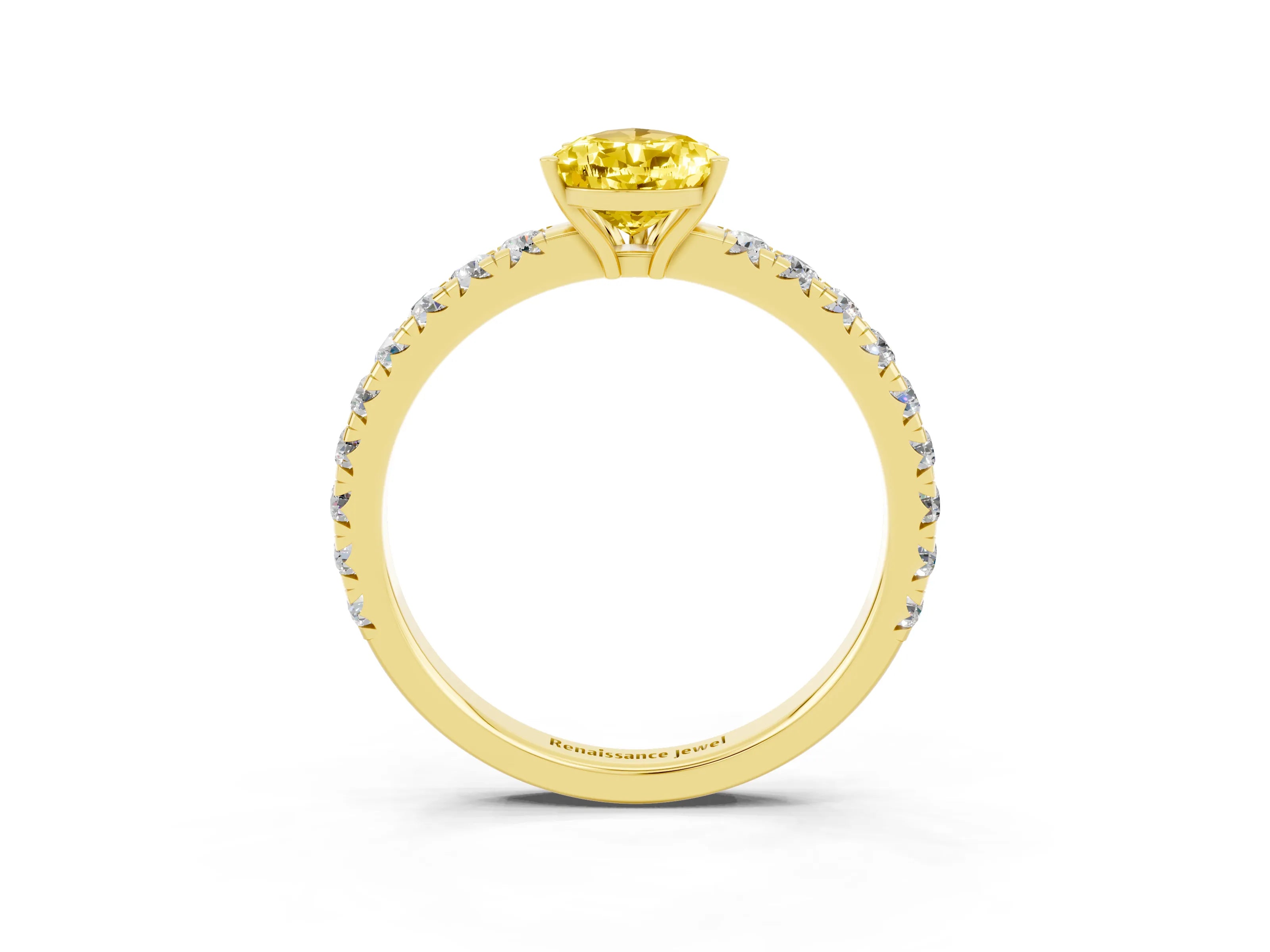 Yellow gold Pear Cut Yellow Sapphire Pavé Solitaire Engagement Ring with Four-Prong Setting_15