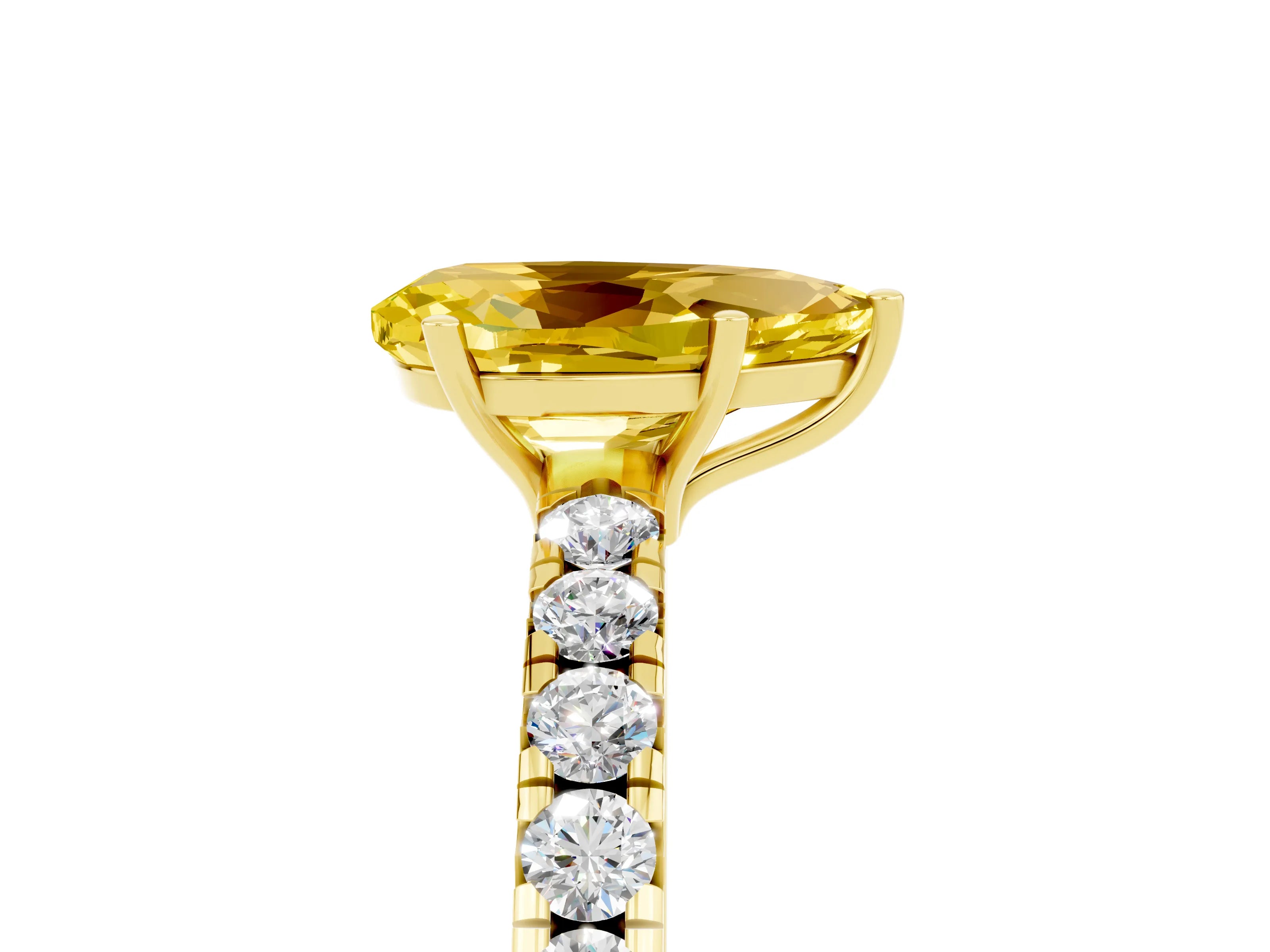 Yellow gold Pear Cut Yellow Sapphire Pavé Solitaire Engagement Ring with Four-Prong Setting_17