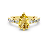 Yellow gold Pear Cut Yellow Sapphire Pavé Solitaire Ring with Round Band and Prong Setting_12