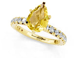 Yellow gold Pear Cut Yellow Sapphire Pavé Solitaire Ring with Round Band and Prong Setting_13