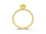 Yellow gold Pear Cut Yellow Sapphire Pavé Solitaire Ring with Round Band and Prong Setting_15