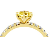 Yellow gold Pear Cut Yellow Sapphire Pavé Solitaire Ring with Round Band and Prong Setting_16