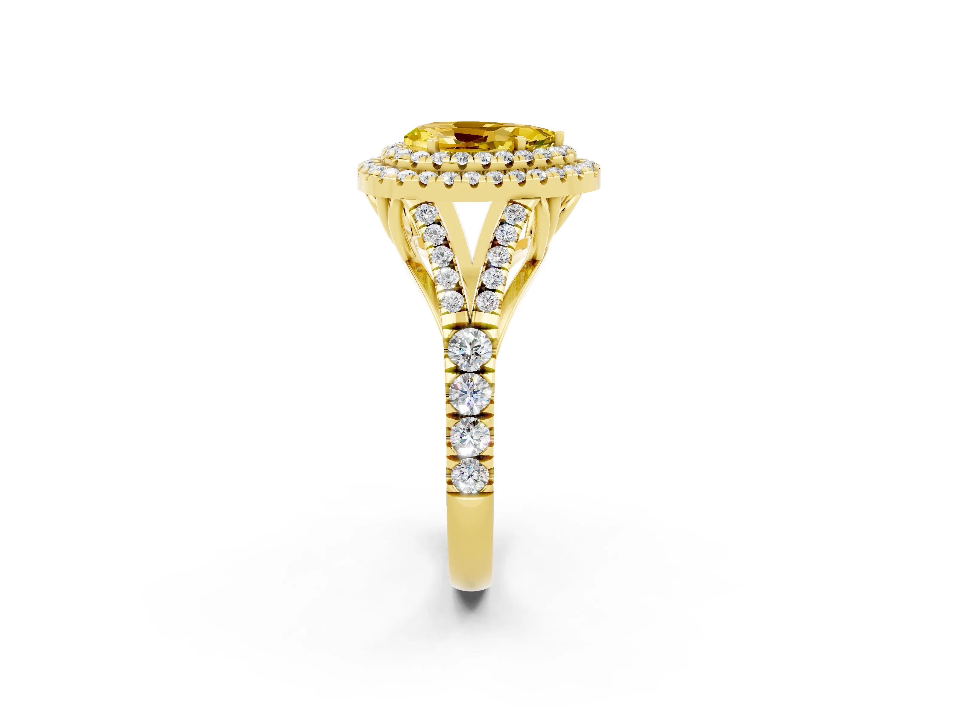 Yellow gold Pear Cut Yellow Sapphire Pavé Split Shank Double Halo Engagement Ring_2