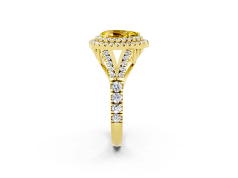 Yellow gold Pear Cut Yellow Sapphire Pavé Split Shank Double Halo Engagement Ring_2