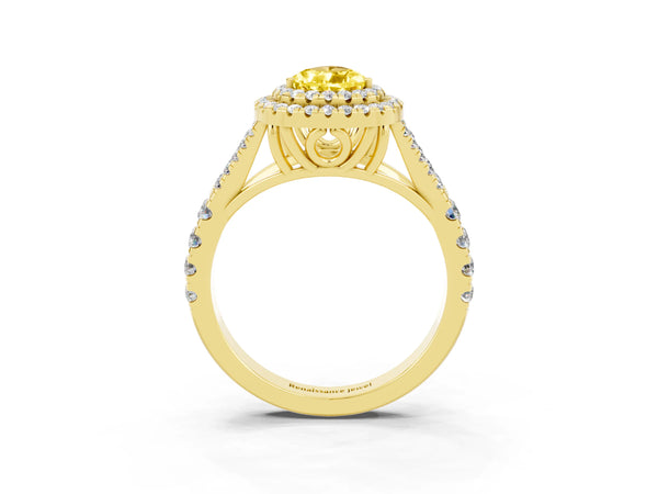 Yellow gold Pear Cut Yellow Sapphire Pavé Split Shank Double Halo Engagement Ring