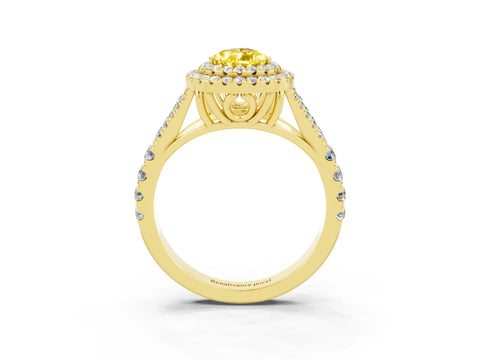 Yellow gold Pear Cut Yellow Sapphire Pavé Split Shank Double Halo Engagement Ring_3