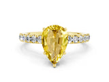 Yellow gold Pear Cut Yellow Sapphire Pave Band Solitaire Ring with Four-Prong Setting_60
