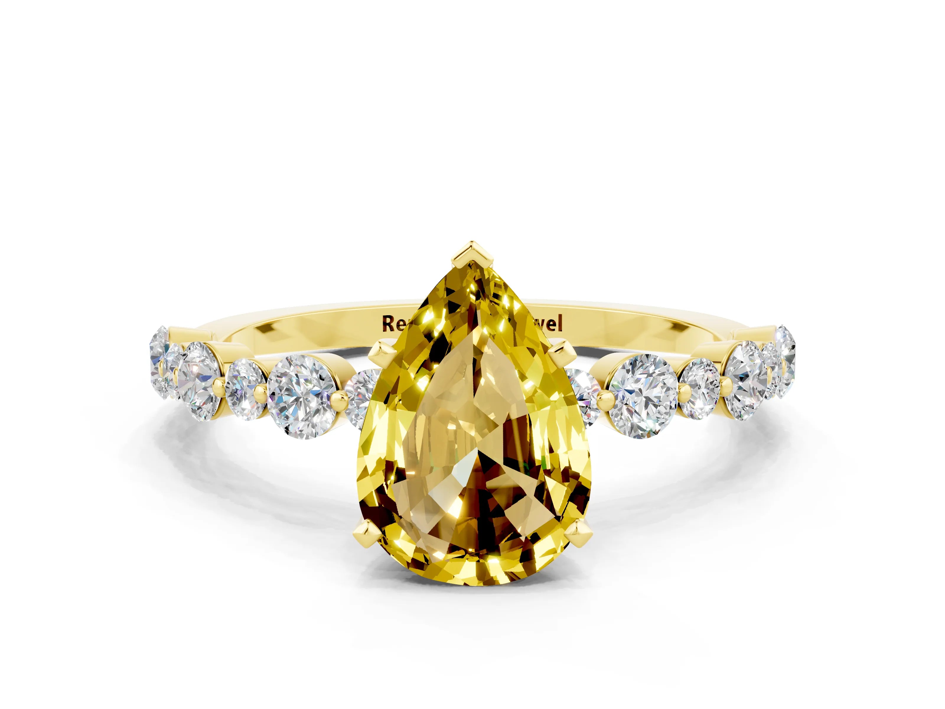 Yellow gold Pear Cut Yellow Sapphire Prong Set Engagement Ring with Pavé Band_12