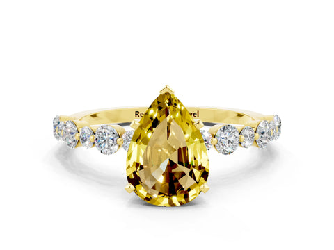 Yellow gold Pear Cut Yellow Sapphire Prong Set Engagement Ring with Pavé Band_12