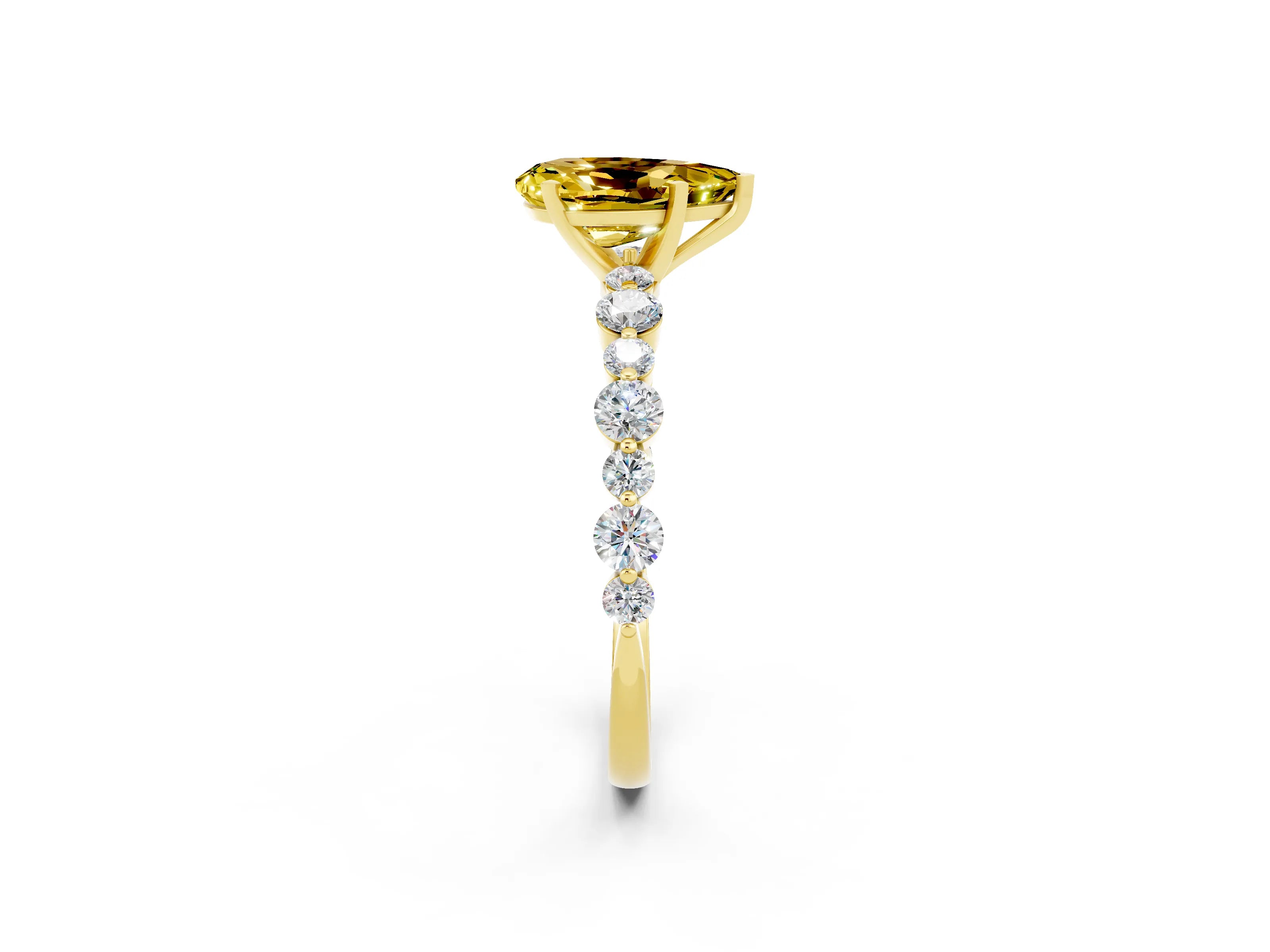 Yellow gold Pear Cut Yellow Sapphire Prong Set Engagement Ring with Pavé Band_14