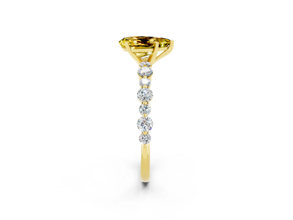 Yellow gold Pear Cut Yellow Sapphire Prong Set Engagement Ring with Pavé Band