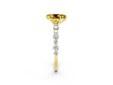 Yellow gold Pear Cut Yellow Sapphire Prong Set Engagement Ring with Pavé Band_14