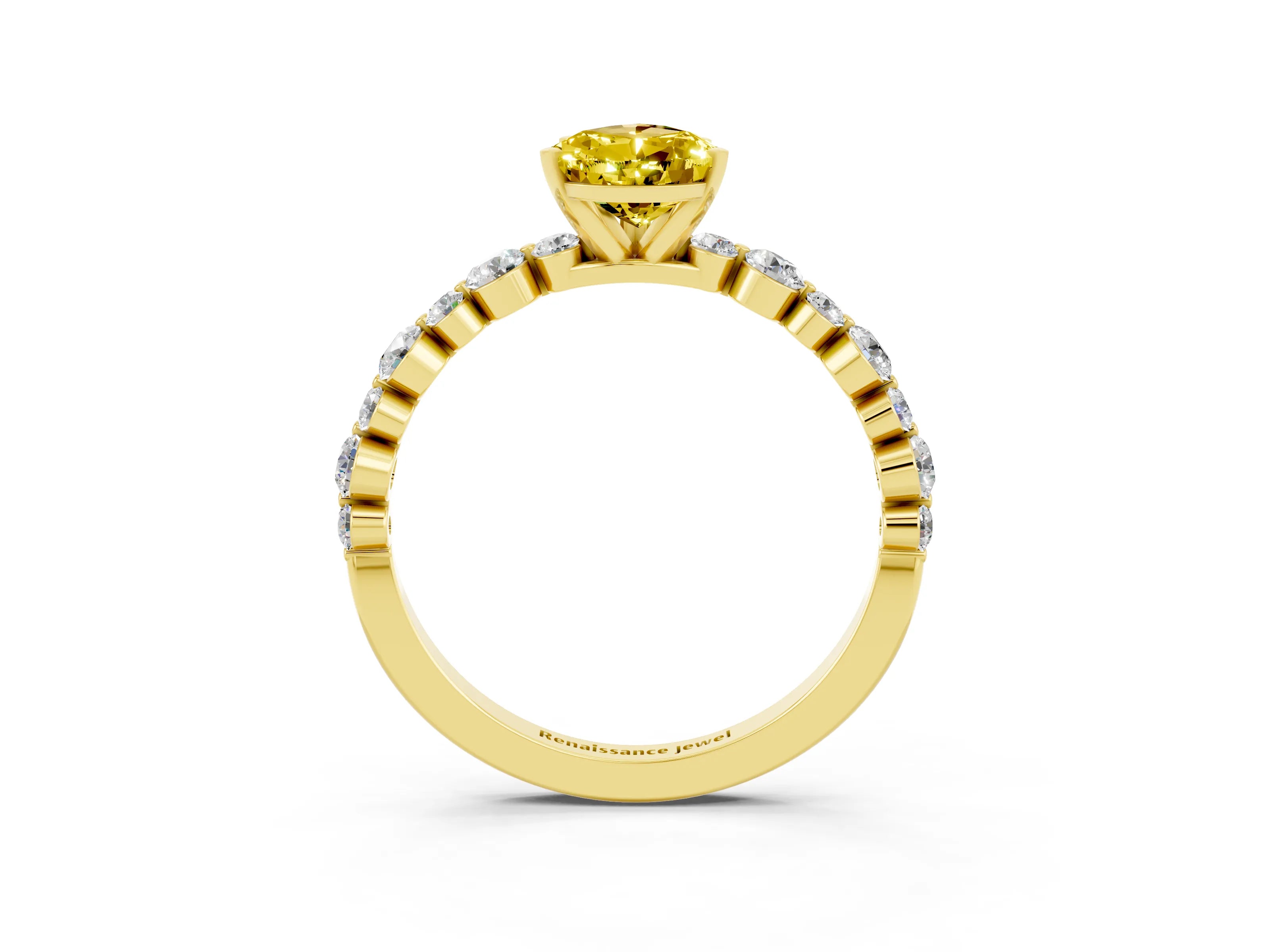 Yellow gold Pear Cut Yellow Sapphire Prong Set Engagement Ring with Pavé Band_15