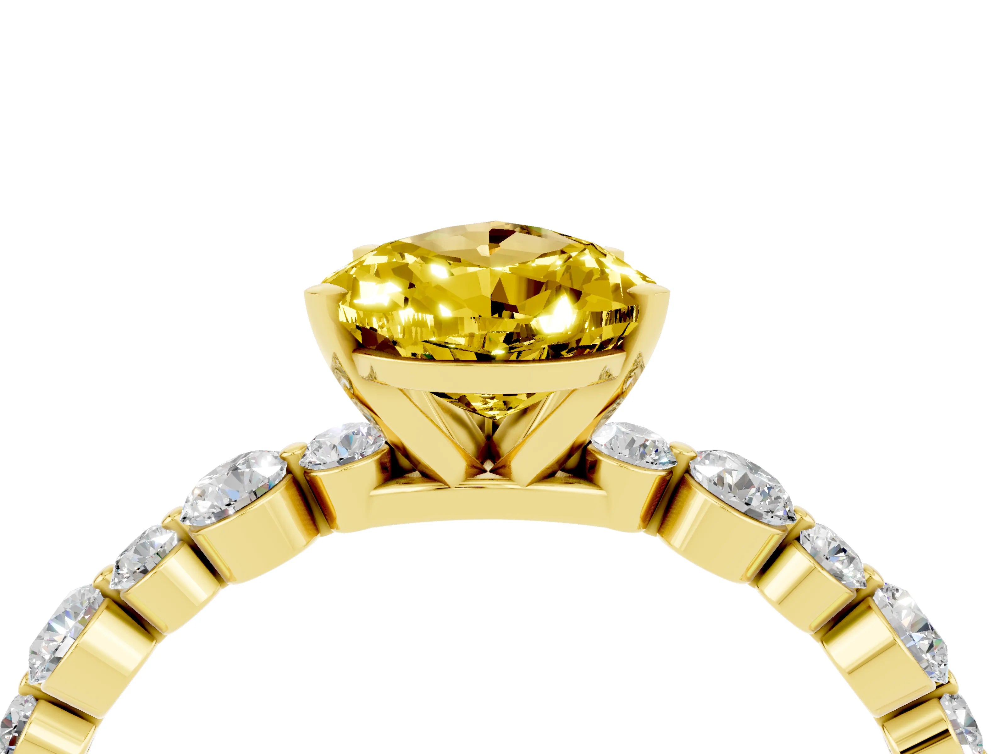 Yellow gold Pear Cut Yellow Sapphire Prong Set Engagement Ring with Pavé Band_16