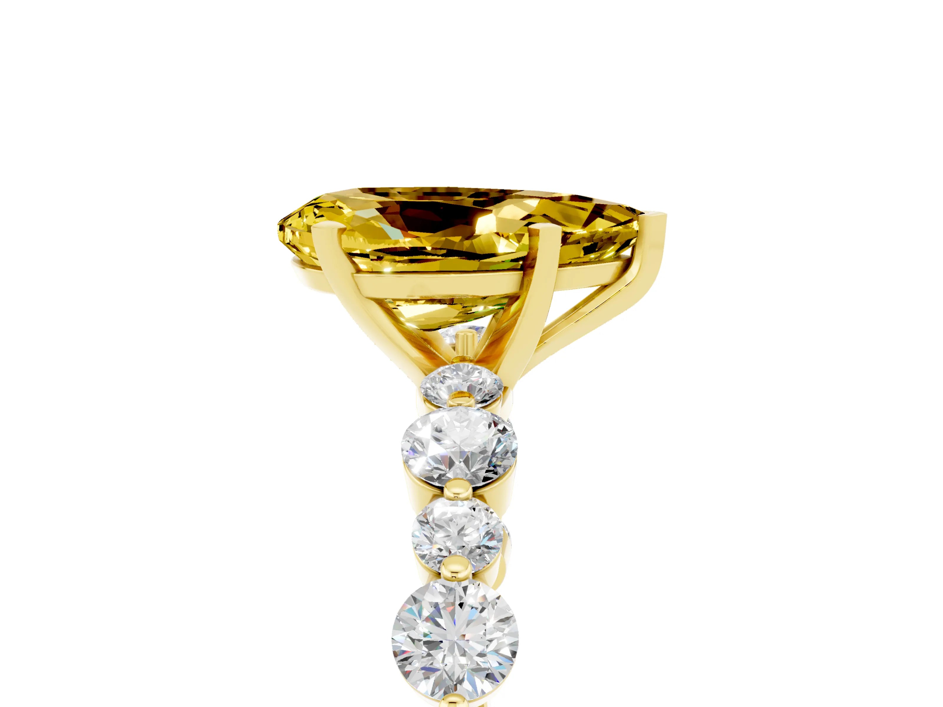 Yellow gold Pear Cut Yellow Sapphire Prong Set Engagement Ring with Pavé Band_17
