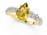 Yellow gold Pear Cut Yellow Sapphire Prong Setting with Side Stones on a Pave Band_25