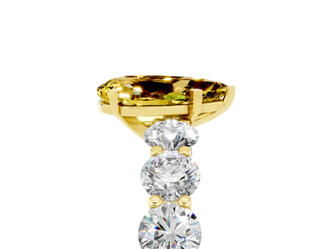 Yellow gold Pear Cut Yellow Sapphire Prong Setting with Side Stones on a Pave Band_29
