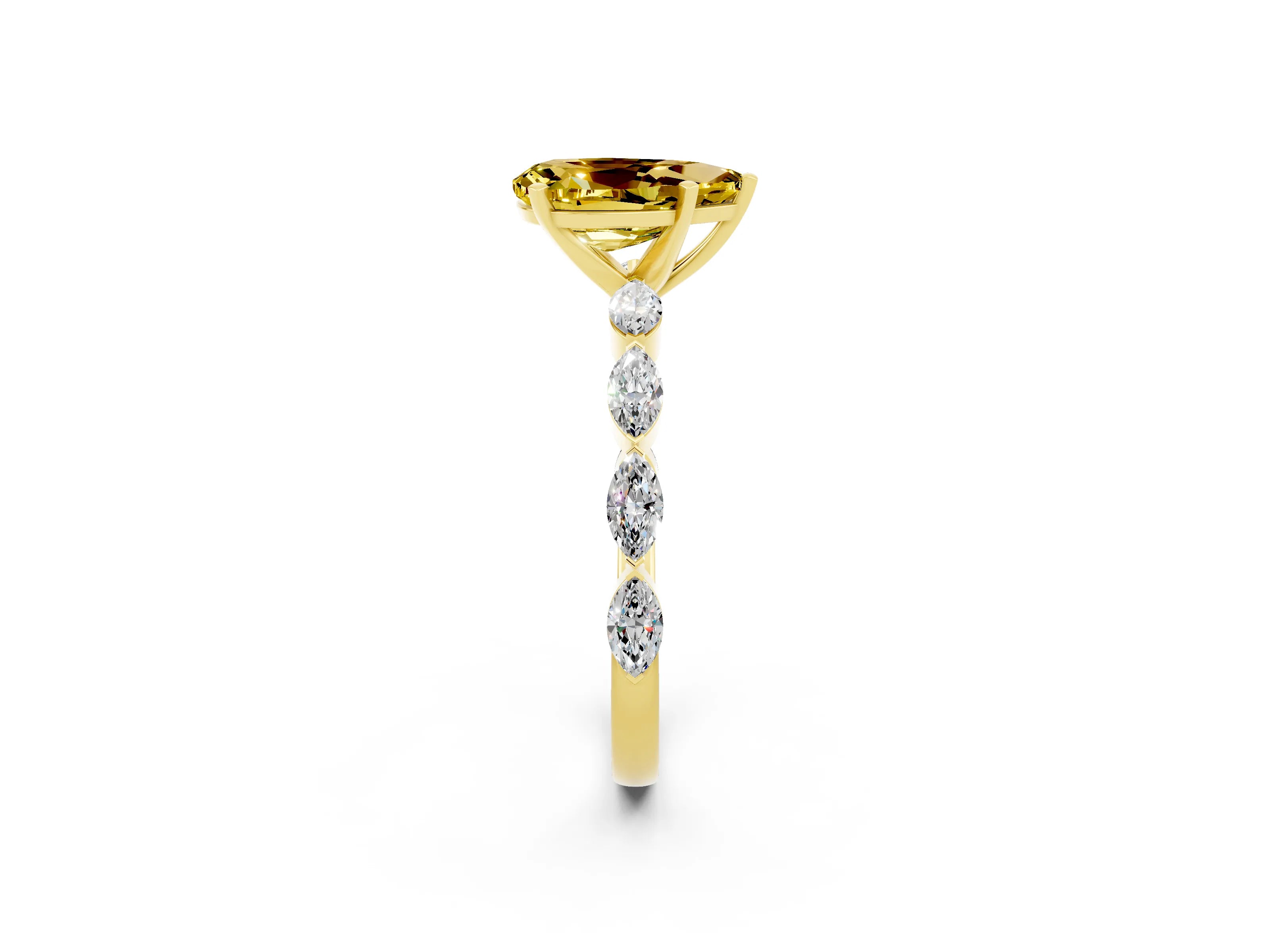 Yellow gold Pear Cut Yellow Sapphire Ring with Marquise Side Stones and Prong Setting_14