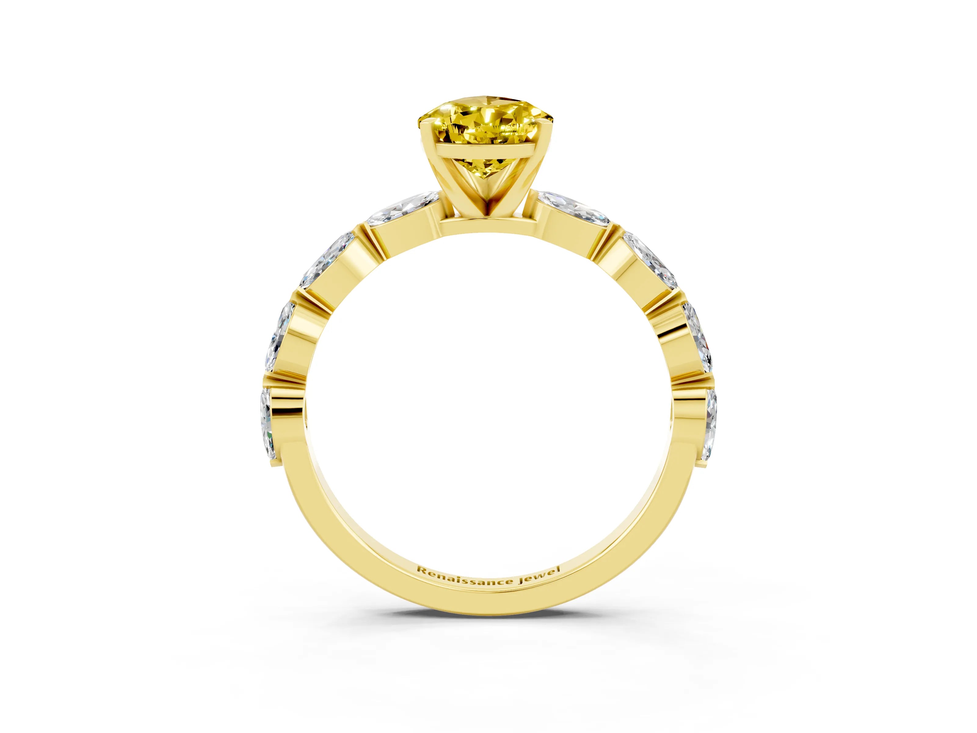 Yellow gold Pear Cut Yellow Sapphire Ring with Marquise Side Stones and Prong Setting_15