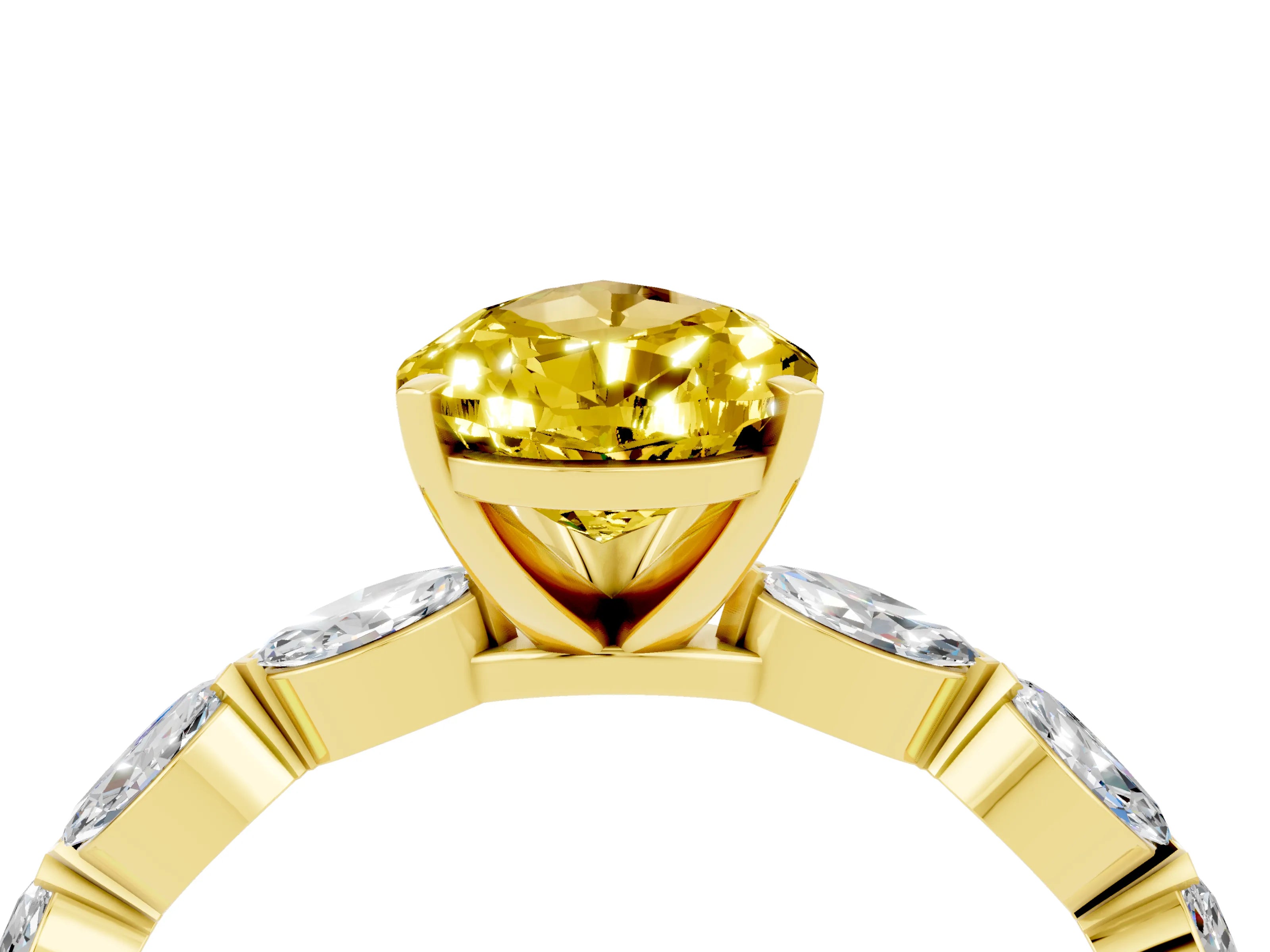 Yellow gold Pear Cut Yellow Sapphire Ring with Marquise Side Stones and Prong Setting_16