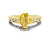 Yellow gold Pear Cut Yellow Sapphire Ring with Milgrain Pavé Band and Four-Prong Setting_36