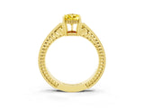Yellow gold Pear Cut Yellow Sapphire Ring with Milgrain Pavé Band and Four-Prong Setting_39