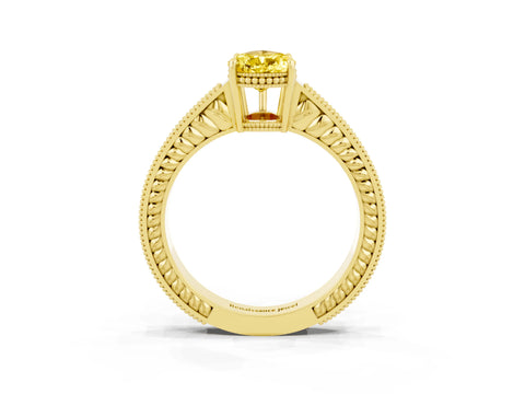 Yellow gold Pear Cut Yellow Sapphire Ring with Milgrain Pavé Band and Four-Prong Setting_39