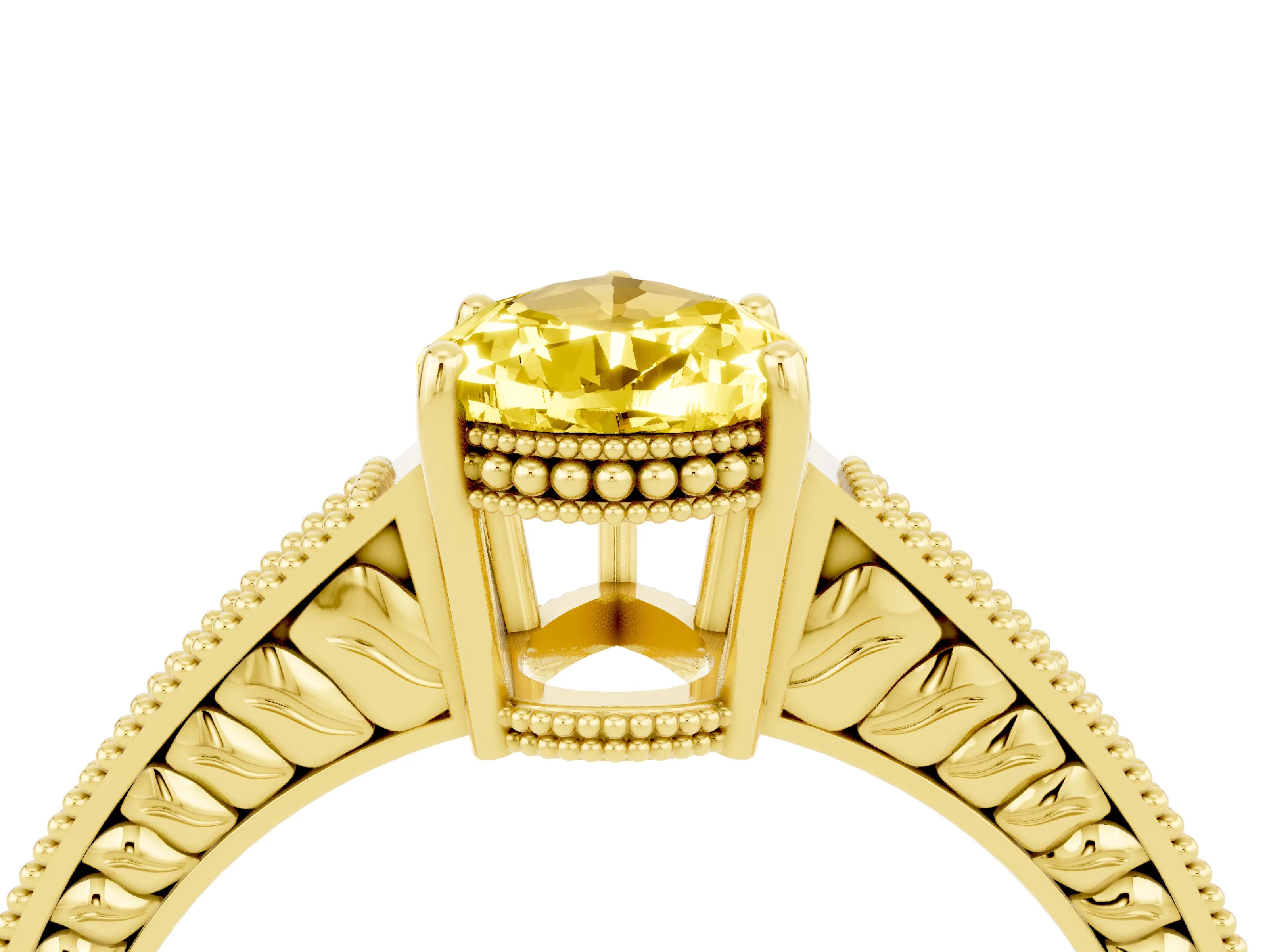 Yellow gold Pear Cut Yellow Sapphire Ring with Milgrain Pavé Band and Four-Prong Setting_40