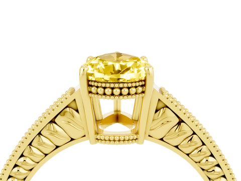 Yellow gold Pear Cut Yellow Sapphire Ring with Milgrain Pavé Band and Four-Prong Setting_40