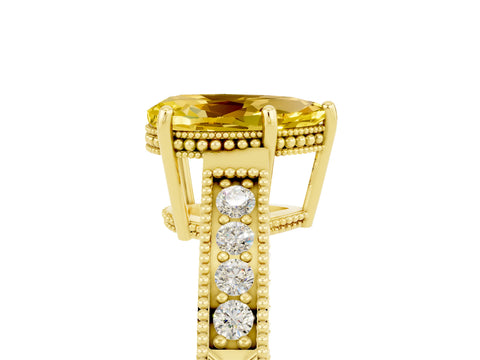 Yellow gold Pear Cut Yellow Sapphire Ring with Milgrain Pavé Band and Four-Prong Setting_41