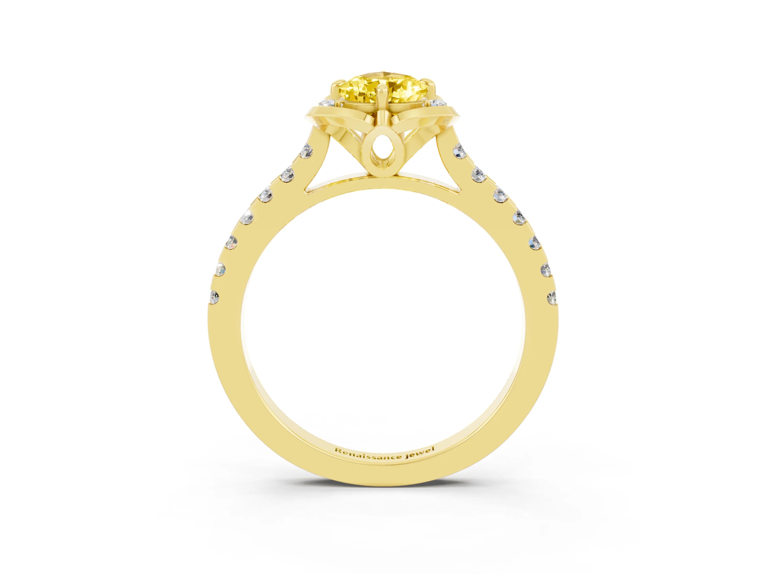 Yellow gold Pear Cut Yellow Sapphire Ring with Pavé Band and Floral Prong Setting_3