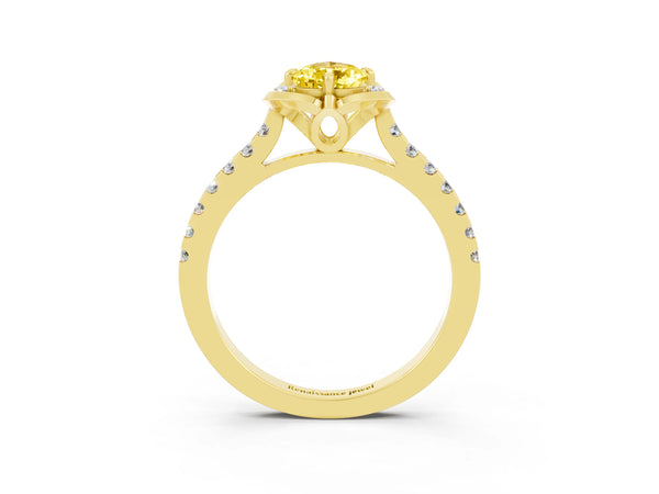 Yellow gold Pear Cut Yellow Sapphire Ring with Pavé Band and Floral Prong Setting