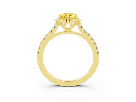 Yellow gold Pear Cut Yellow Sapphire Ring with Pavé Band and Floral Prong Setting_3