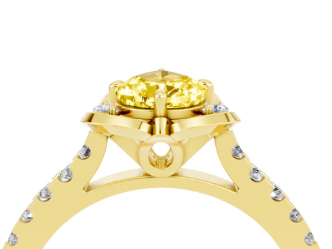 Yellow gold Pear Cut Yellow Sapphire Ring with Pavé Band and Floral Prong Setting_4