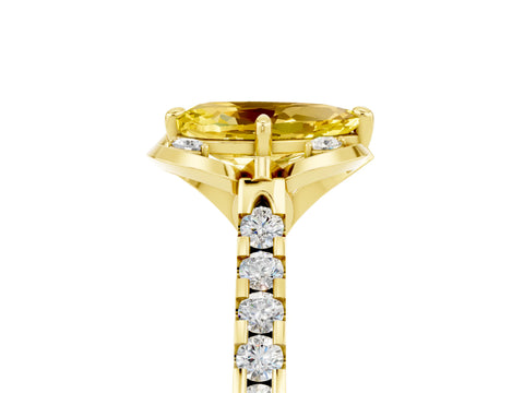 Yellow gold Pear Cut Yellow Sapphire Ring with Pavé Band and Floral Prong Setting_5