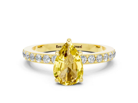 Yellow gold Pear Cut Yellow Sapphire Ring with Pavé Band and Four-Prong Setting_24