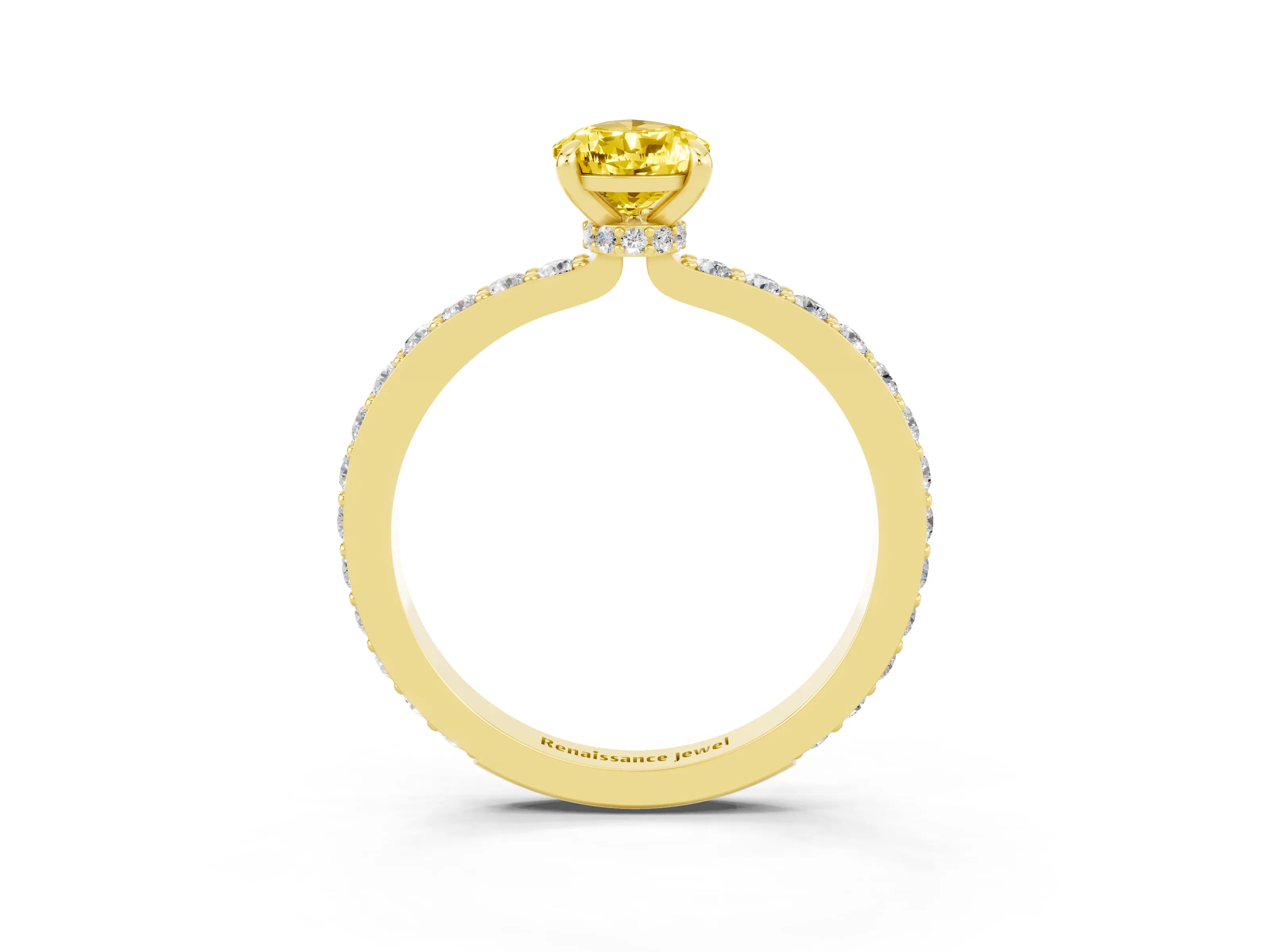 Yellow gold Pear Cut Yellow Sapphire Ring with Pavé Band and Four-Prong Setting_27