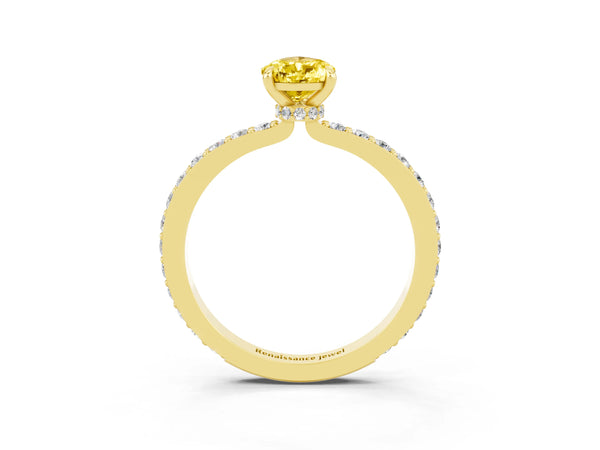 Yellow gold Pear Cut Yellow Sapphire Pavé Engagement Ring with Round  Accents and Prong Setting
