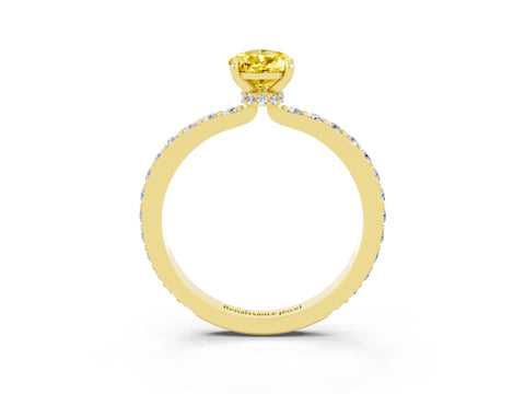 Yellow gold Pear Cut Yellow Sapphire Ring with Pavé Band and Four-Prong Setting_27