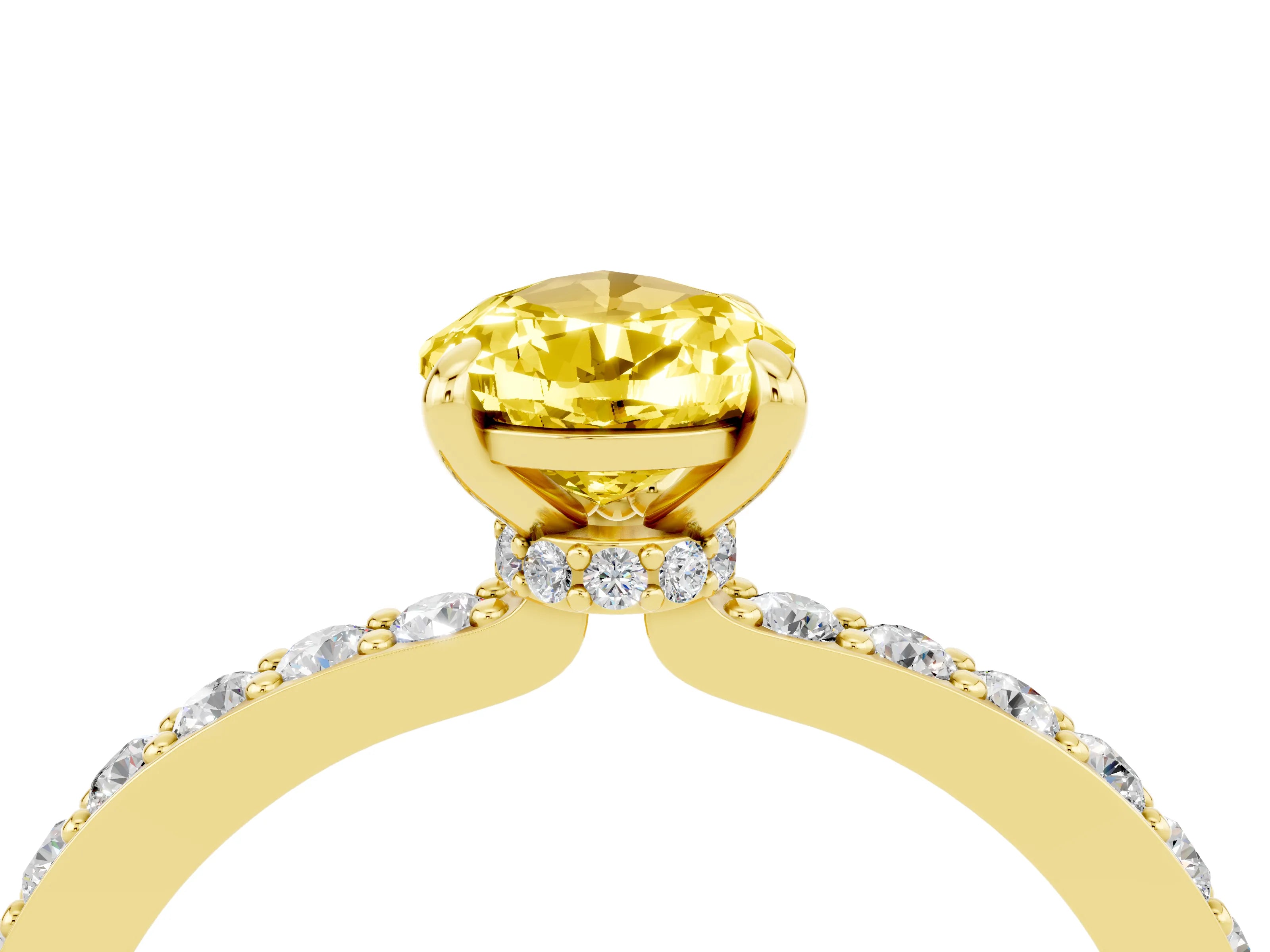 Yellow gold Pear Cut Yellow Sapphire Ring with Pavé Band and Four-Prong Setting_28
